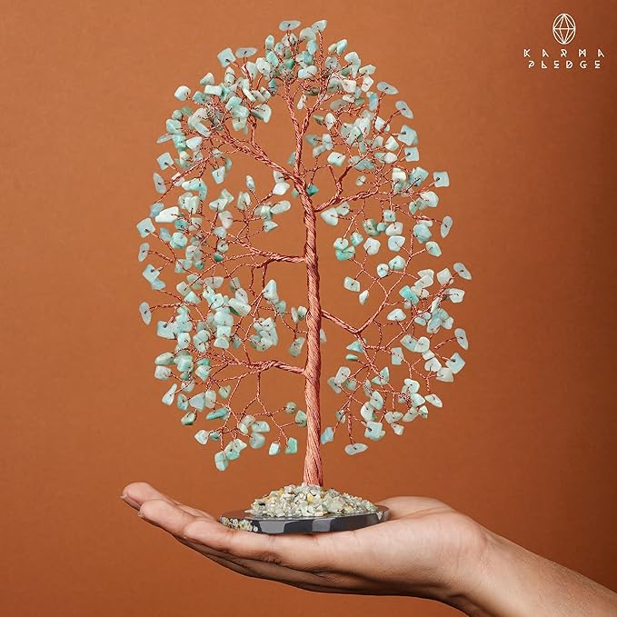 Crystal Trees for Home and Office Decoration, Amazonite Chakra Healing Crystals Feng Shui Handmade Trees for Positive Energy, Money, Good Luck, Christmas Decor, Birthday Gifts for Women, Mom
