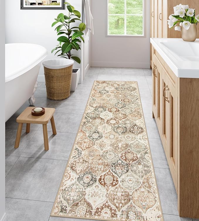 Lahome Moroccan Hallway Rug, 2'5''x8' Kitchen Runner Rugs Non Skid Washable Runners for Hallways, Ultra-Thin Oriental Carpet for Entryway Laundry Room Bedroom Bathroom, Khaki