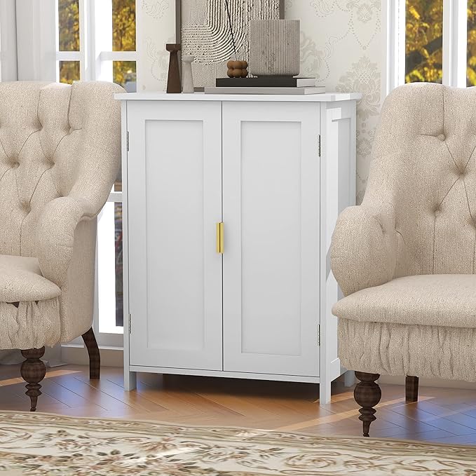 TaoHFE White Bathroom Storage Cabinet with 2 Doors, Freestanding - Towel Cabinet for Restroom, Small Storage for Office, Restaurant, Living Room