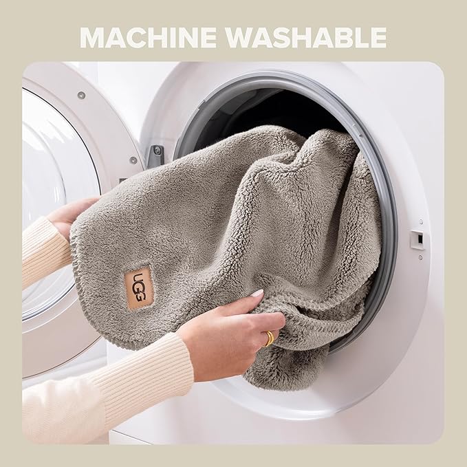 UGG Whitecap Plush Throw Blanket Fleece Lightweight Soft Throw for Couch or Bed Luxury Home Decor for Living Room Washable Hypoallergenic Blankets for Dorm Decor, 50-inch x 70-inch, Light Grey Seal