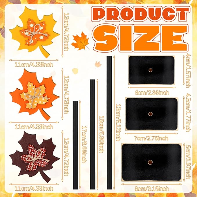 3 Pieces Large Fall Maple Leave Wooden Tabletop Sign Maple Leave Tall Standing Wood Block Autumn Table Sign for Fall Thanksgiving Tiered Tray Home Desk Office Party Decoration