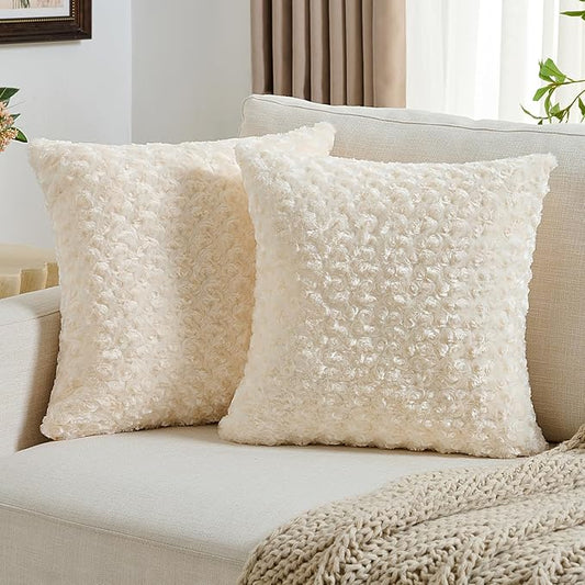FUTEI Cream White Decorative Throw Pillow Covers 18x18 Inch Set of 2,Soft Solid Rose Textured Cushion Case,Modern Home Decor for Couch Sofa Bed Living Room