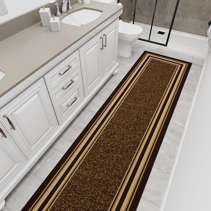 Ottomanson Hallway Runner Rug 2'7" x 9'10" Non Slip Border Area Rugs Easy to Clean Laundry Rug Runner Durable & Pet Friendly Floor Carpet Runners for Hallways Entryway Living Room Kitchen, Brown