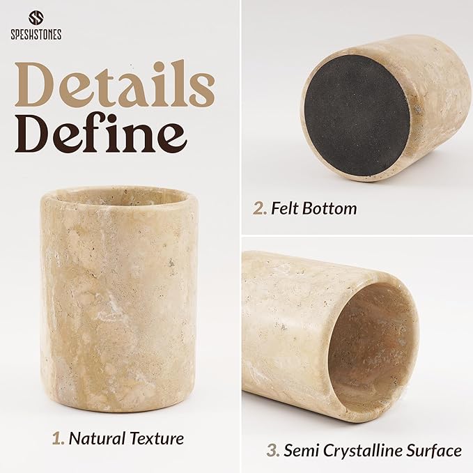 Marble Utensil Holder 6.5 Inch Stone Cooking Utensil Crock for Countertop Storage, Modern Travertine Utensils Caddy, Spoon & Spatula Organizer for Farmhouse Kitchen Decor