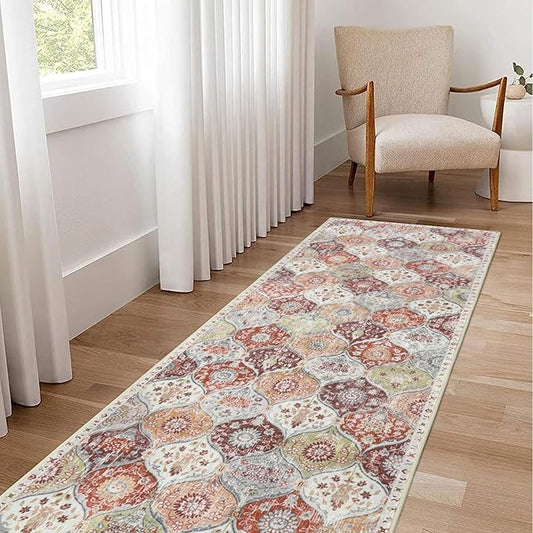 Lahome Moroccan Trellis Hallway Runner Rug, 2x6 Kitchen Runner Rugs Non Skid Washable, Vintage Laundry Room Rug Ultra-Thin Long Carpet for Bathroom Bedroom Entryway, Orange/Terracotta