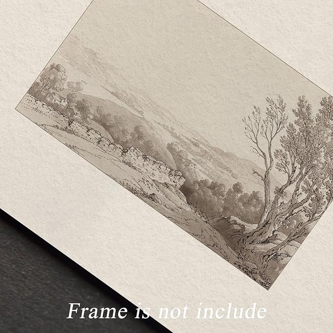 Uniro Neutral Wall Art for Home Decor, Farmhouse Wall Decor Landscape Sketch Drawing, Rustic Nature Canvas Prints Antique Neutral Landscape Oil Painting Vintage Art Pictures for Bedroom Bathroom Decor( 8" x 10"-UNFRAMED)