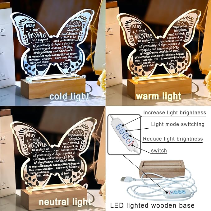 Ornalrist Housewarming Gifts New Home - Crystal Butterfly Keepsakes with Warm Light Base - Housewarming New Home Gifts for Couples, Women, Men, House Warming New Home Decor