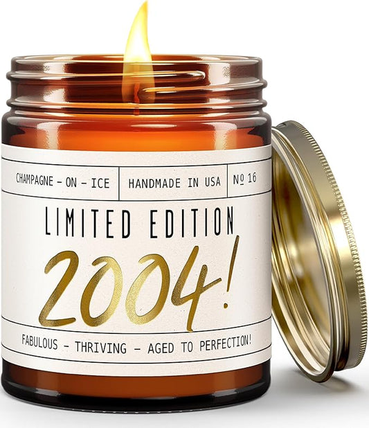 21st Birthday Gifts for Her - 'Limited Edition 2004' Soy Candle, w/Champagne on Ice I 21st Birthday Gifts for Women I 2004 21 Birthday Gifts for Her I 9oz Reusable Jar, 50Hr Burn, Made in USA