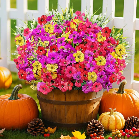 24 Bundles Realistic Fake Flowers for Outdoors, No Fade Faux Silk Flowers & Artificial Plants Lavender, for Garden Patio Porch Decor, Window Box, Hanging Basket, Planter, Grave Decorations