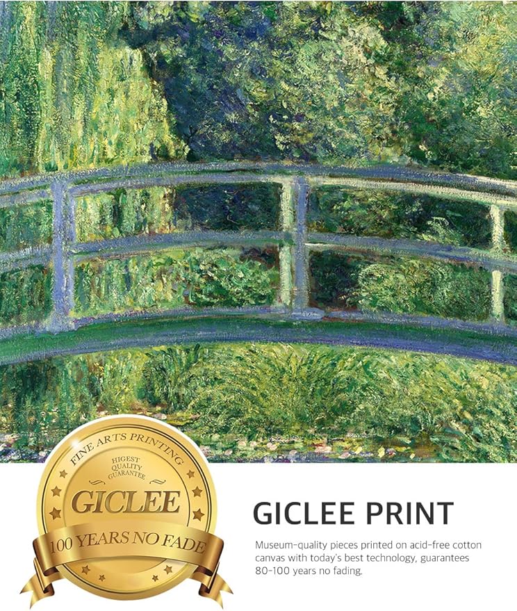 DECORARTS - Water Lilies and Japanese Bridge Claude Monet Art Reproduction. Giclee Print& Museum Quality Frame for Wall Decor. Framed size: 26x22