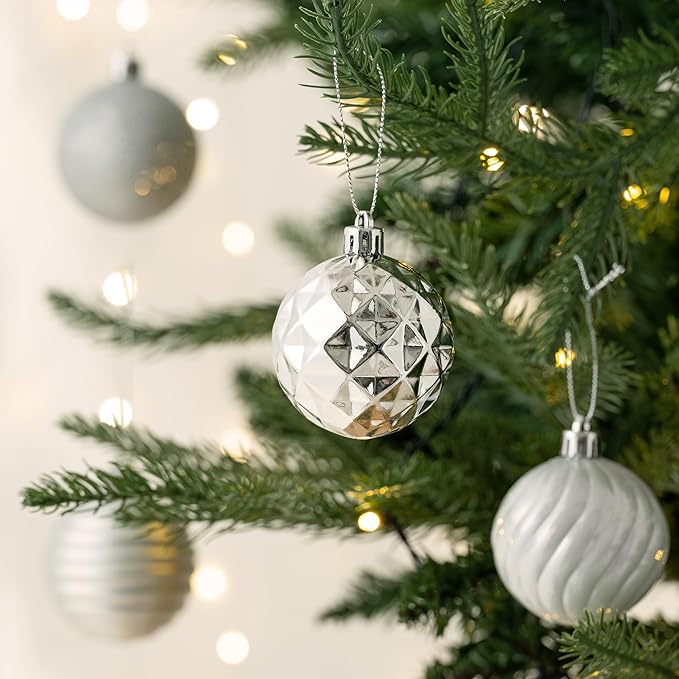 Valery Madelyn Christmas Ornaments Tree Decorations Set for Fall Halloween, 24ct Silver Shatterproof Ball Ornaments, 2.36" Hanging Ornament Bulk for Xmas Holiday Party Decor