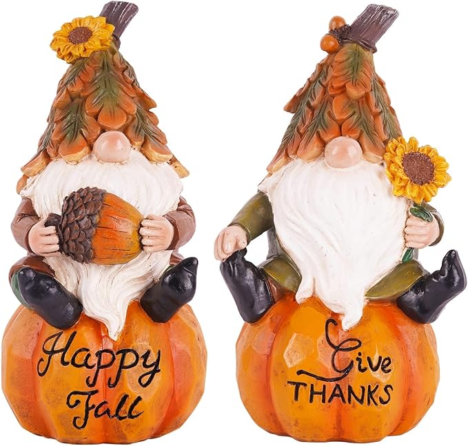 Topadorn Fall Gnomes Decor for Yard Outdoor Set of 2 with Pumpkin and Sunflower- for Thanksgiving and Halloween Home Garden Decorations