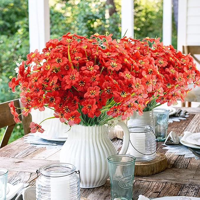 Uieke 16PCS Artificial Flowers for Outdoors, UV Resistant Fake Flowers No Fade Faux Plastic Plants for Garden Porch Window Box Home Décor (Red)