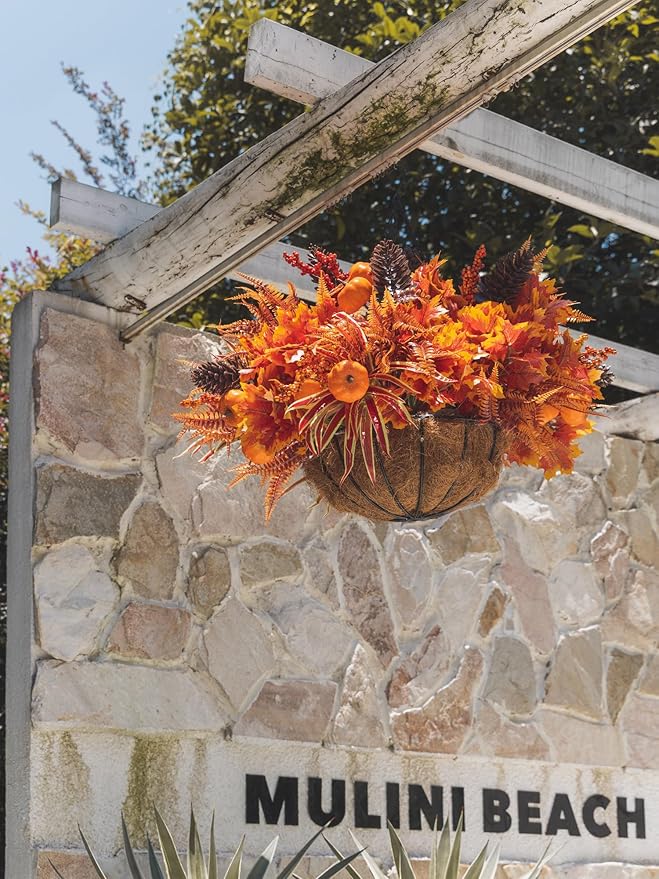 13pcs Outdoor Artificial Maple Leaf Pumpkin Branch with Berry and Maple Leave for Indoor Outside Hanging Plants Garden Porch Window Box Home Wedding Farmhouse Décor