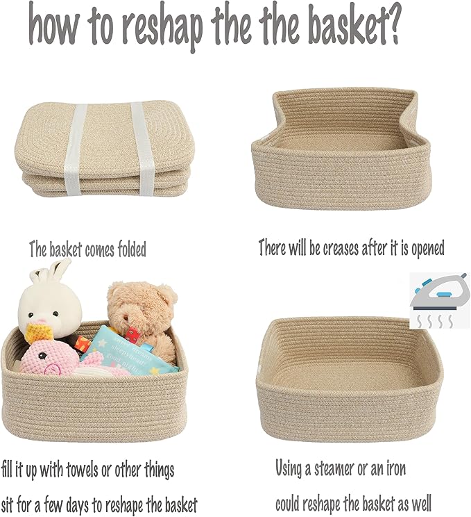 Small Woven Storage Baskets 12“X8”X5“ Decorative Rope Bins for Organizing Shelves, Closets, and Toys, Empty Gift Baskets, Cute Organizer Basket for Home and Office (oatmeal, regular)