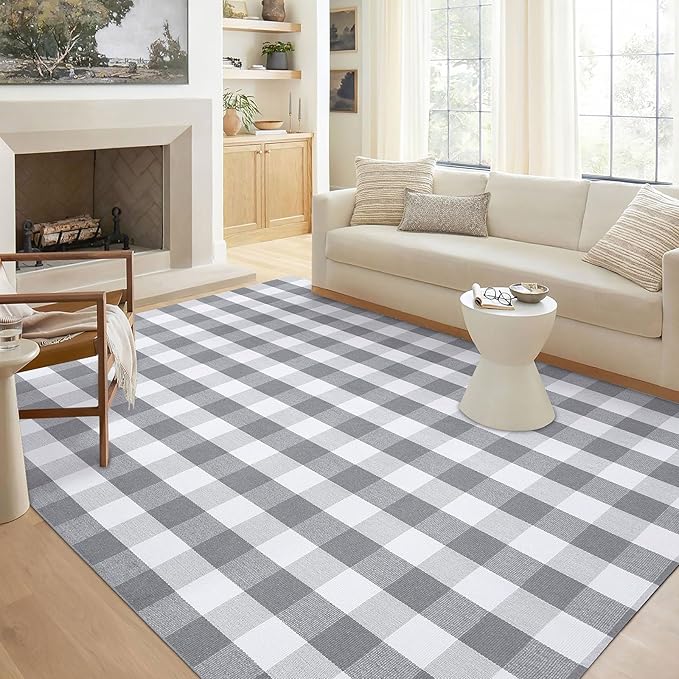 KOZYFLY Buffalo Plaid Area Rug 6 x 9 Ft Checkered Rug Washable Outdoor Patio Rugs Cotton Rugs for Living Room Carpet for Dining Room Bedroom Farmhouse Rug