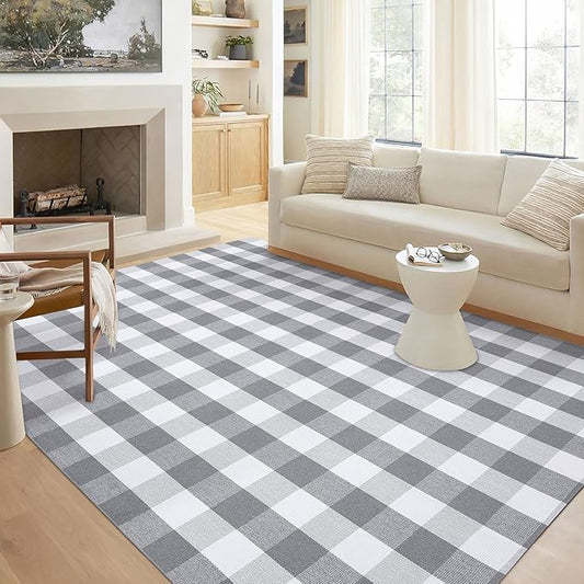 KOZYFLY Buffalo Plaid Area Rug 6 x 9 Ft Checkered Rug Washable Outdoor Patio Rugs Cotton Rugs for Living Room Carpet for Dining Room Bedroom Farmhouse Rug