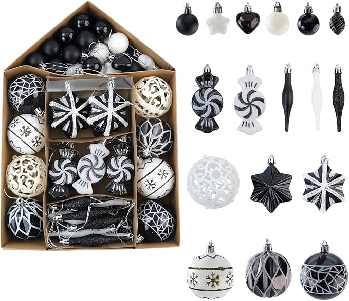 73 Pcs Christmas Ball Ornaments, Tree Decoration Set Christmas Ball Shatterproof Hanging Ornament Decorations for Christmas Tree (Black)