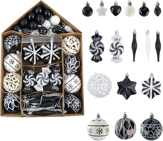 73 Pcs Christmas Ball Ornaments, Tree Decoration Set Christmas Ball Shatterproof Hanging Ornament Decorations for Christmas Tree (Black)