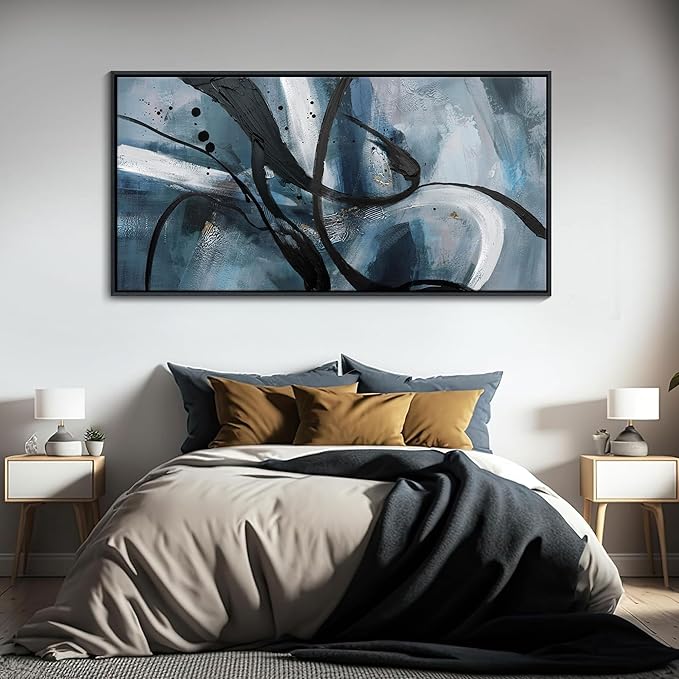 Abstract Canvas Wall Art Black And White Graffiti Golden Lines Simple Art Modern Abstract Artwork Canvas Prints Canvas Picture Contemporary Wall Art Bedroom Living Room Office Decoration Framed Ready To Hang 29x58 Inch