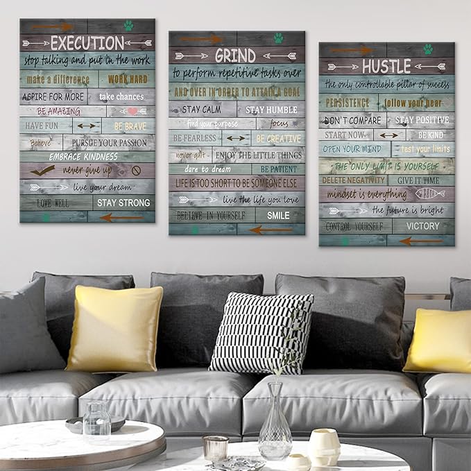 3 Pieces Motivational Canvas Wall Art Office Decor Inspirational Quotes Large Graffiti Poster Painting Modern Picture Print Artwork for Living Room Gym Wall Decoration Ready to Hang [72''Wx 36''H]