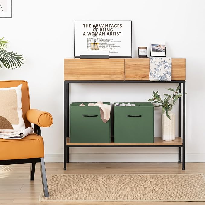 StorageWorks Green Storage Cubes, 13x13 Storage Cube Bins with Handle, Cube Storage Organizer Bins for Shelves and Closet, Collapsible Storage Bins, 4-Pack