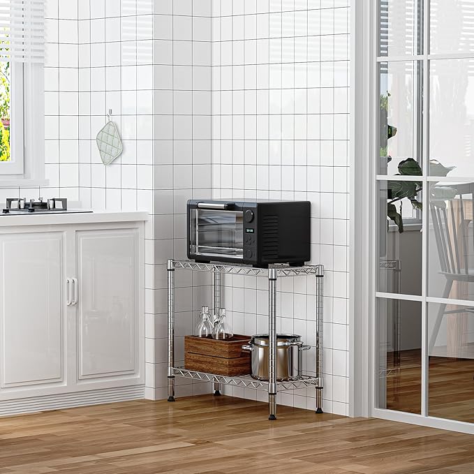 MZG 220 lbs 2 Tier Storage Rack Metal Wire Shelving Unit, Storage Standing Household Shelf Organizer for Laundry Bathroom Kitchen Pantry Closet Garage Utility Room, Chrome 11.8" D x 27.6" W x 23.4" H