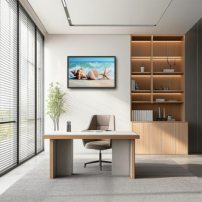 Lovira Beach Large Wall Art Starfish Shell Ocean Coastal Beachy Canvas Wall Decor Pictures Prints Painting Framed Modern Artwork for Living Room Bedroom Bathroom Office 24"x36"