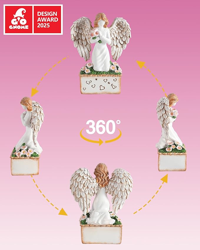 Angelic Embrace - Resin Angel Figurine with Bouquet and Heart Accents Decorative Base - A Gift to Express Unwavering Love, Remembrance, Sympathy, Comfort Healing for Women Girls (Angel)