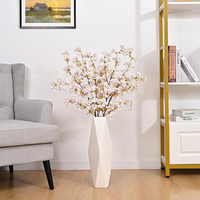 Sunm Boutique Silk Cherry Blossom Branches, Artificial Cherry Blossom Tree Stems Faux Cherry Flowers Vase Arrangements for Wedding Home Decor, Set of 3