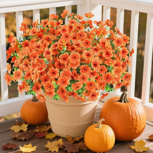 AGIRL 16 Bundles Artificial Fall Flowers Outdoor Indoor Decoration,No Fade Autumn Fake Plastic Plants with Eucalyptus Leaves,Faux Mums for Thanksgiving Garden Front Door Porch Patio Fall Decor