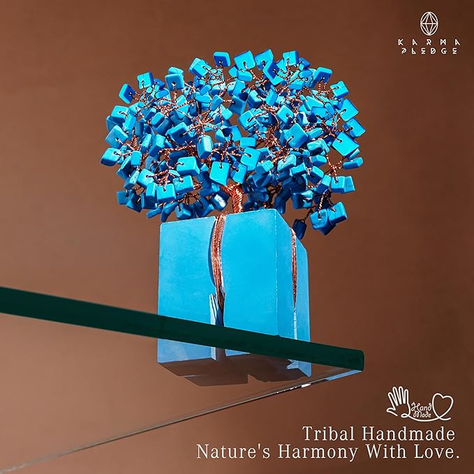 Crystal Treesof Life Feng Shui Décor for Home and Office, Turquoise Chakra Healing Crystal Handmade Tree for Positive Energy, Money, Good Luck, Christmas Décor, Birthday Gifts for Women
