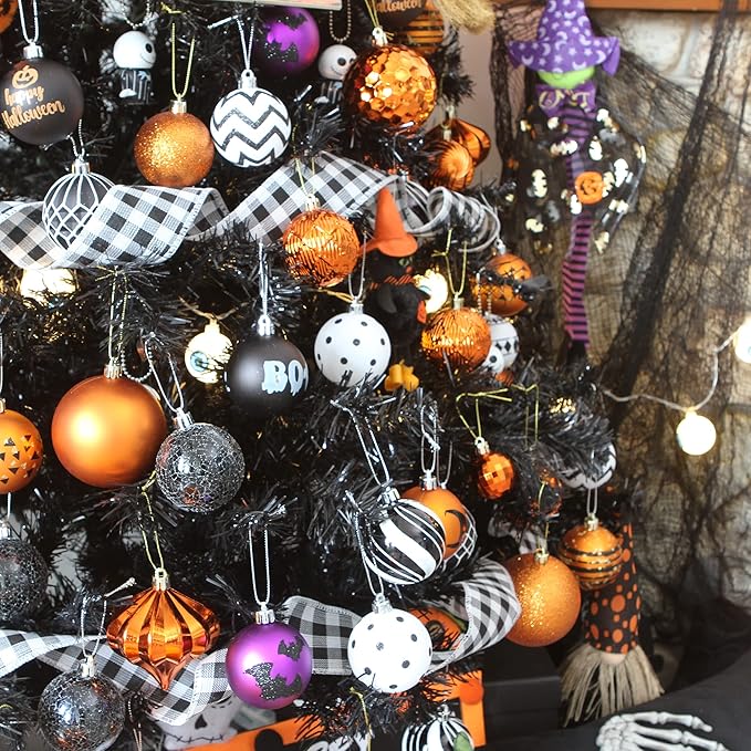 Sea Team 41-Pack Christmas Ball Ornaments with Strings, 60mm/2.36-Inch Small Size Baubles, Shatterproof Plastic Christmas Bulbs, Hanging Decorations for Xmas Tree, Holiday, Wedding, Party, Orange