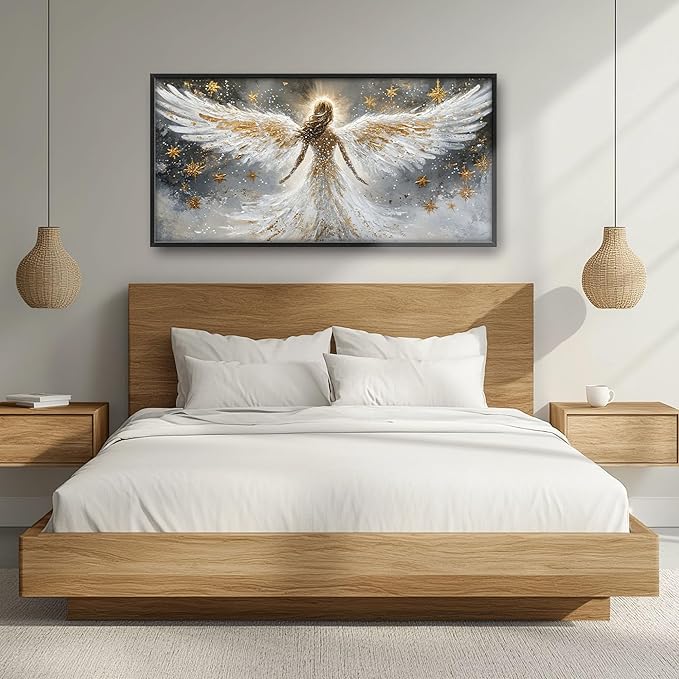 Angel Large Wall Art for Living Room, Angel Wings Oversized Wall Decor Pictures, Holy Framed Canvas Print Painting, Modern Artwork for Bedroom Office Home Decor 60"x30"