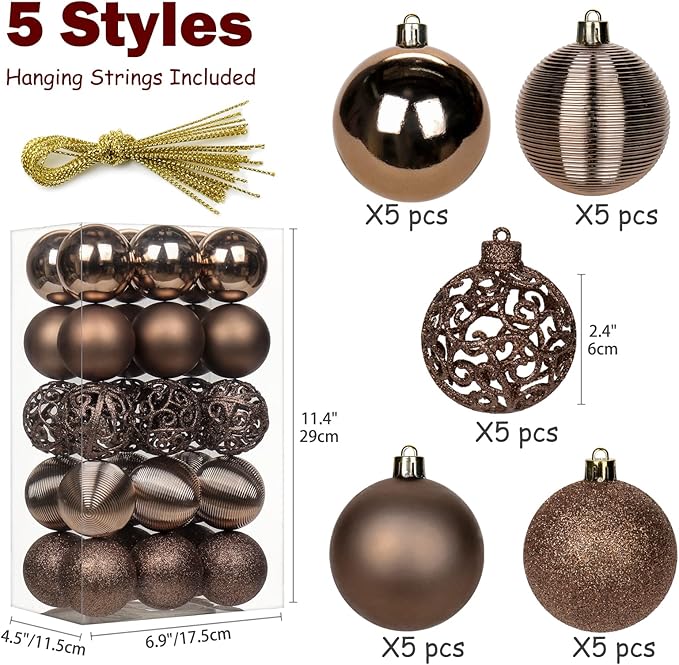 30PCS 2.36" Christmas Ball Ornaments Shatterproof Brown Christmas Tree Decorations Xmas Tree Balls Halloween Ornaments Décor