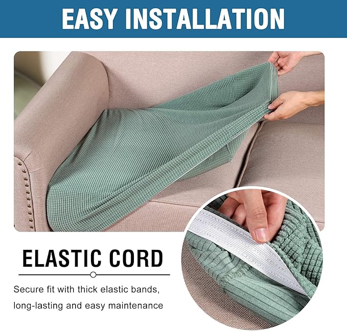H.VERSAILTEX Super Stretch Individual Seat Cushion Covers Sofa Covers Couch Sets Slipcover Thick Jacquard Textured Twill Fabric (2 Piece Large Sofa Cushion Covers, Sage)