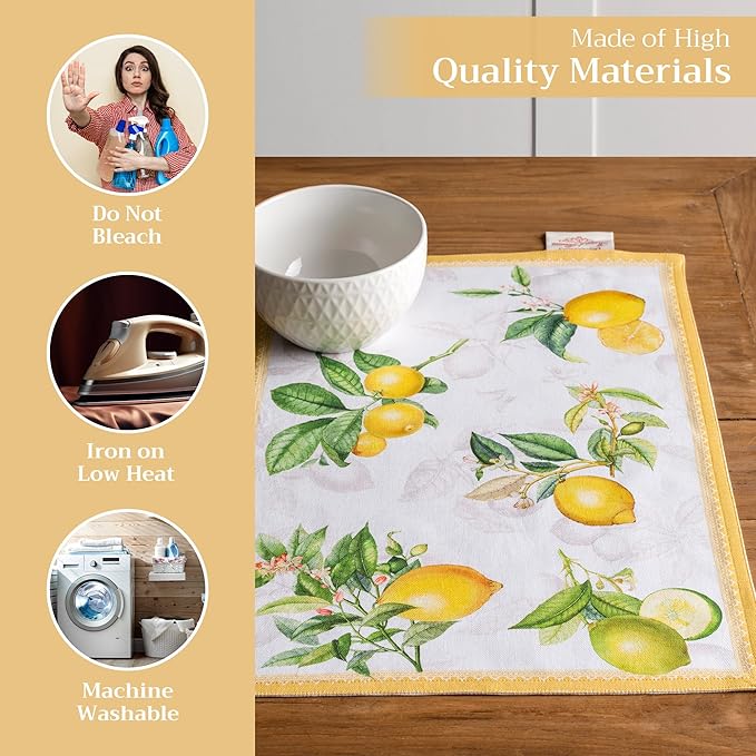 Maison d' Hermine Placemats Set of 4 100% Cotton Washable Cloth Place Mats, Reusable Table Mats for Kitchen Dining Decoration, Party, Wedding, Restaurant Spring/Summer (Limoncello, 13" x 19")
