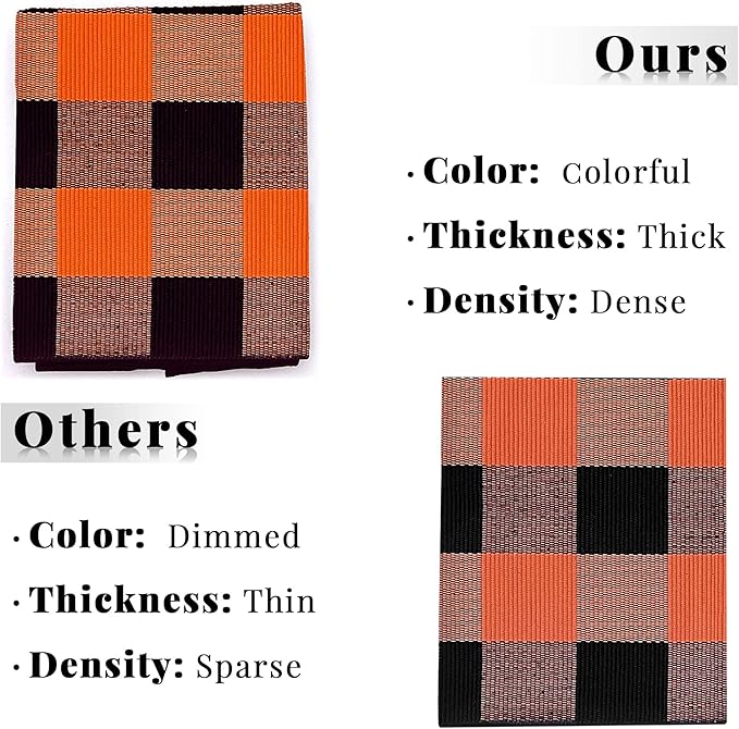 SEEKSEE Cotton Buffalo Plaid Rug 4'x6' Orange and Black Checked Rug Washable Doormats Indoor Outdoor Rugs for Layered Front Door Mats, Porch, Kitchen, Farmhouse, Entryway