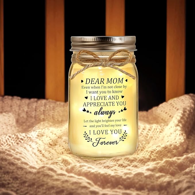 JoycuFF Gifts for Mom, Mom Birthday Gifts, Mothers Day Gift, Christmas Gift for Mama, Mason Jar Light for Mother