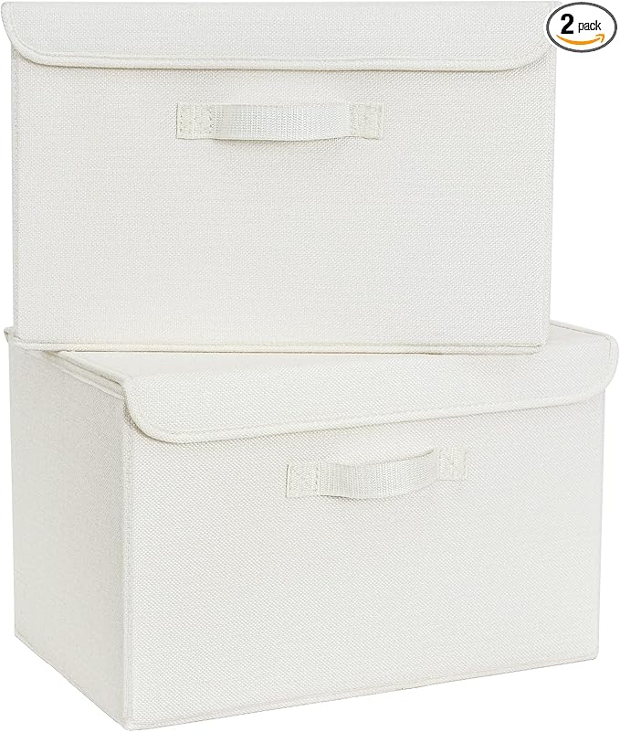 GRANNY SAYS Storage Bins with Lids, Fabric Storage Boxes, Closet Organizers and Storage, Ivory White, 2-Pack