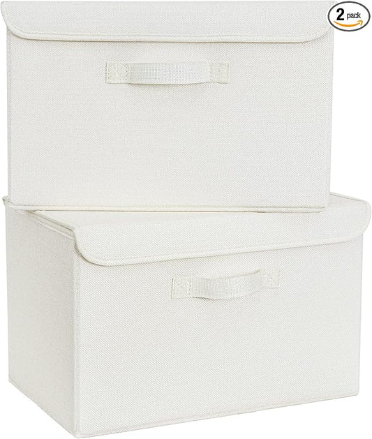 GRANNY SAYS Storage Bins with Lids, Fabric Storage Boxes, Closet Organizers and Storage, Ivory White, 2-Pack