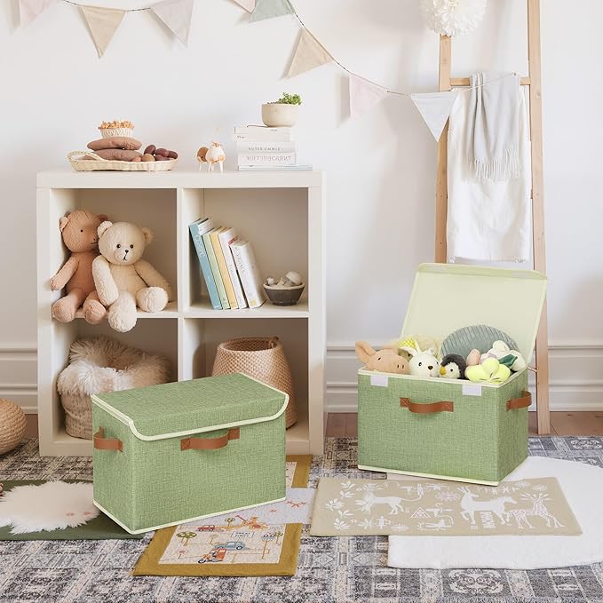 GRANNY SAYS Fabric Storage Bins with Lids, Decorative Storage Boxes, Keepsake Memory box, Shelf Baskets for Closet, Green, Large, 2-Pack