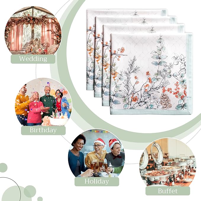 Maison d' Hermine Cloth Napkins Set of 4 100% Cotton Everyday Reusable Square Napkins Cloth Washable, Dinner, Party, Wedding, Restaurant (Whitish Shabby Chique, 20" x 20")