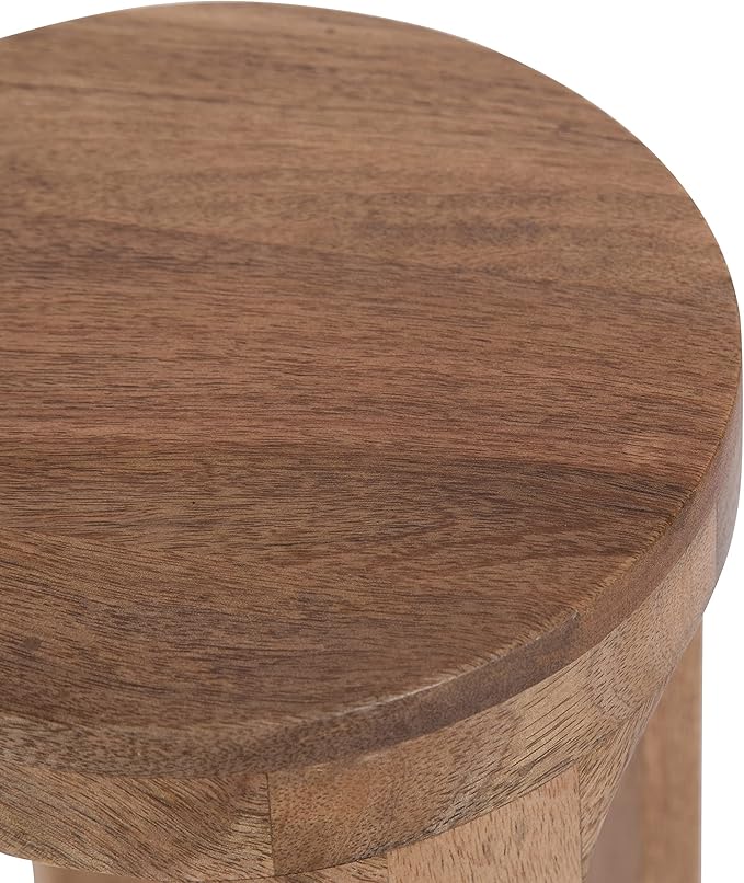 Kate and Laurel Dahl Wooden Round Drink Table; 8 x 23; Natural Brown; Transitional Boho Circle Wood Accent Pedestal Table for Living Room Plant Stand or Small Bedroom Nightstand