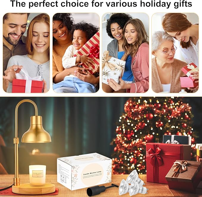 Candle Warmer Lamp with Timer & Dimmer, Adjustable Height Electric Candle Warmer with 3 Bulbs,Compatible with All Size Scented Candles, Wax Melt Warmer for Bedroom,Home Decor House Warming Gifts