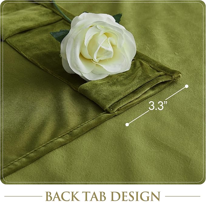 StangH Olive Green Curtains Velvet 96 inches for Living Room, Luxury Light Blocking Privacy Protect Velour Drapes for Nursery Bedroom/Bathroom, W52 x L96, 2 Panels