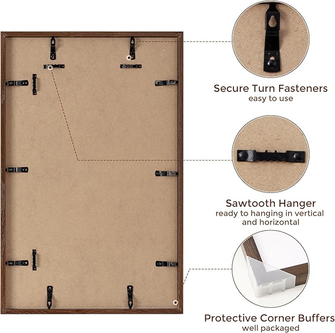 14x22 Oak Wood Picture Frame, 14"x22" Picture Frame Matted to 12"x18", Photo Frame 14 x 22 with Real Glass, 14x22 Wood Frame for Vertical or Horizontal Hanging (Walnut Color, 1 Pack)