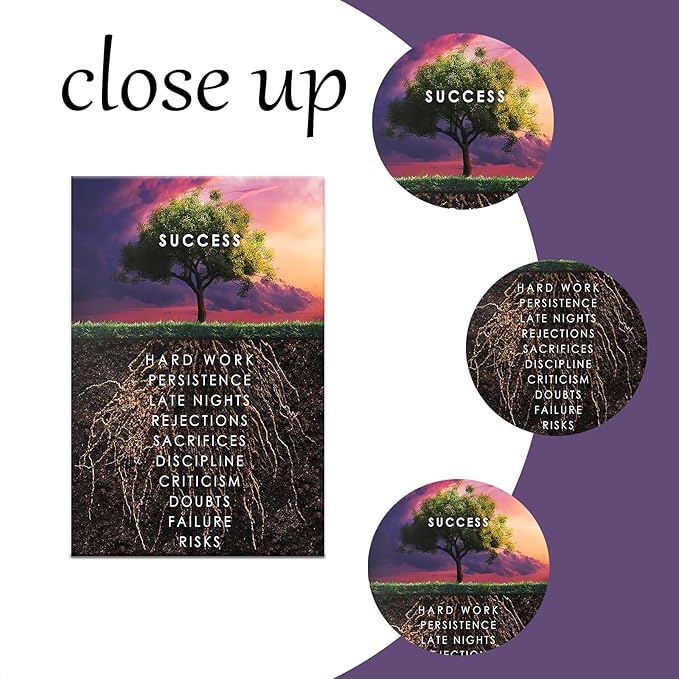 Success Tree Wall Art HD Printed Pictures Canvas Inspirational Motivation Entrepreneur Quotes Pictures Posters Home Decor Nordic Painting Frame for Living Room Ready to Hang [18''W x 12''H]