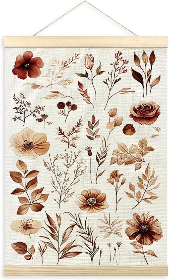 TLESKE Rustic Fall Floral Leaves Botanical Poster Hanger Frame, Aesthetic Autumn Hanging Wall Art Room Decor for Farmhouse Living Room Bedroom, Vintage Flowers Wall Prints Pictures Artwork, 12x16