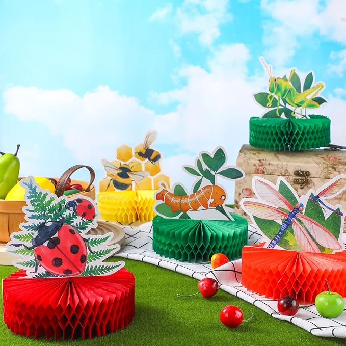 9 Pcs Summer Bugs Party Decorations Bug Themed Honeycomb Centerpiece Insect Table Toppers for Baby Shower, Birthday Supplies